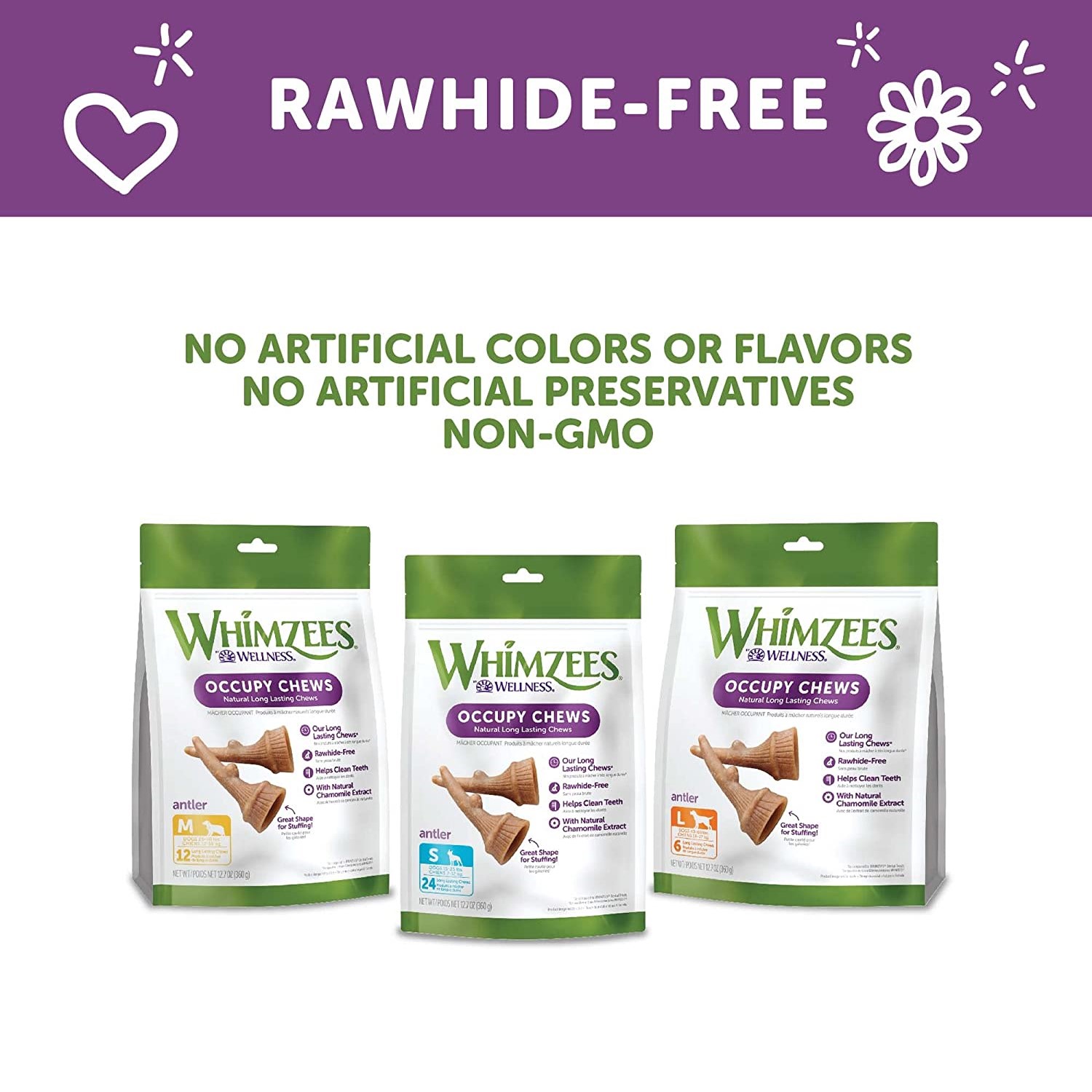 Whimzees Occupy Antler Dental Vegetar Tygg i pose